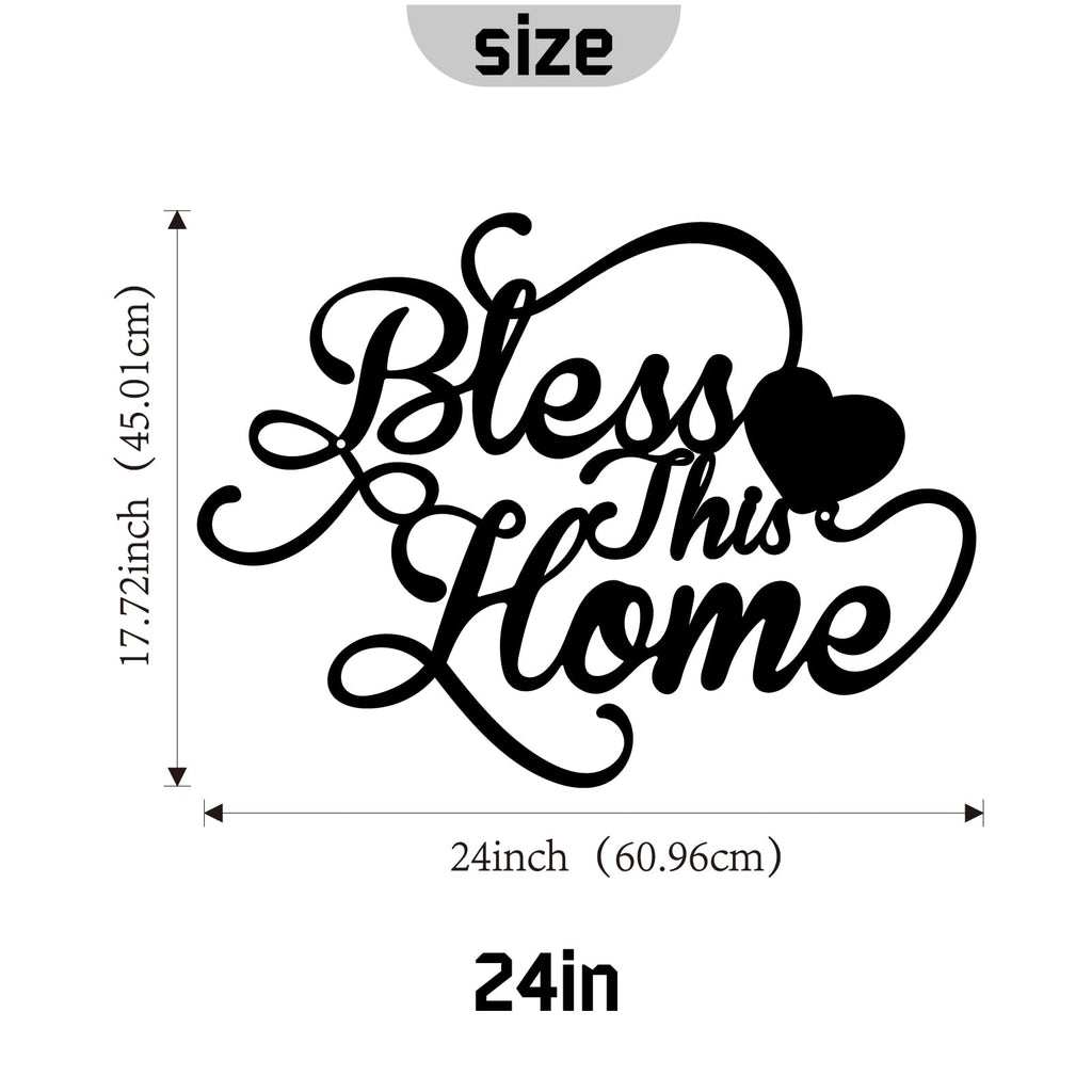 Bless This Home Wall Decor, 24Inch Black Metal Bless This Home Sign, Metal Wall Art Farmhouse Entryway Sign Rustic