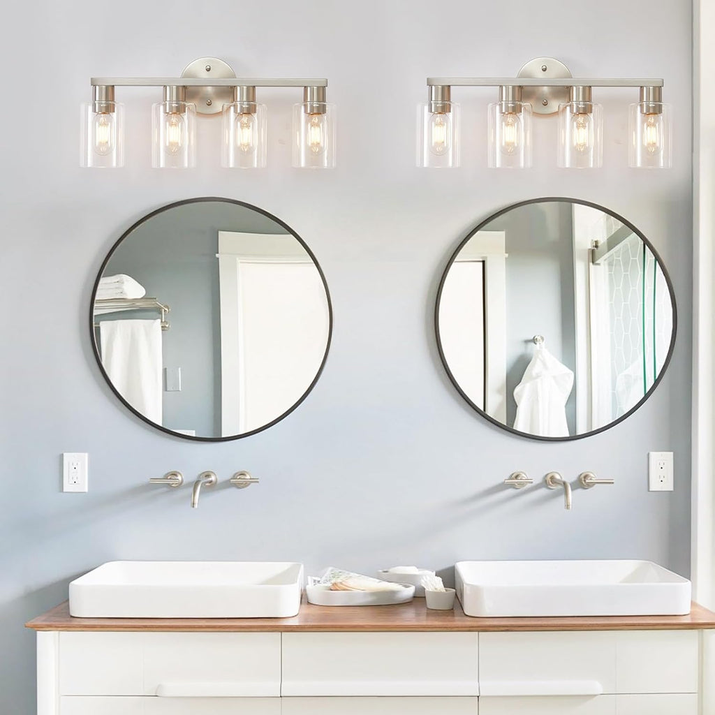 4 Light Bathroom Vanity Light, Brushed Nickel 4-Light Bathroom Light Fixtures, Vanity Lights for Make-Up Mirror