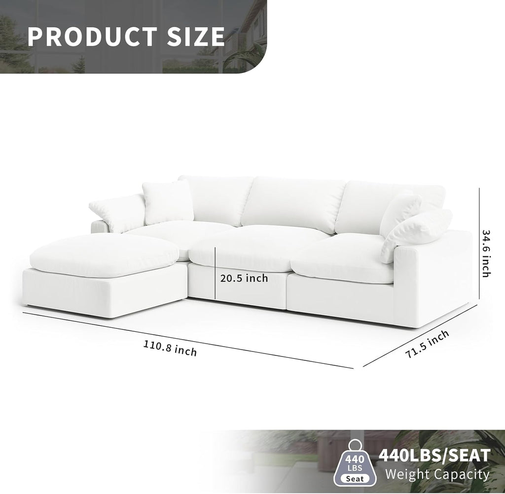 Cloud Modular Sectional Sofa, Oversized Convertible Modular Cloud Couch, Down Feather Filled Sectional Sofa Comfy Upholstered Deep Seat Couches for Living Room, Sofa Covers Washable & Replaceable A124-B0F53Z1PVL