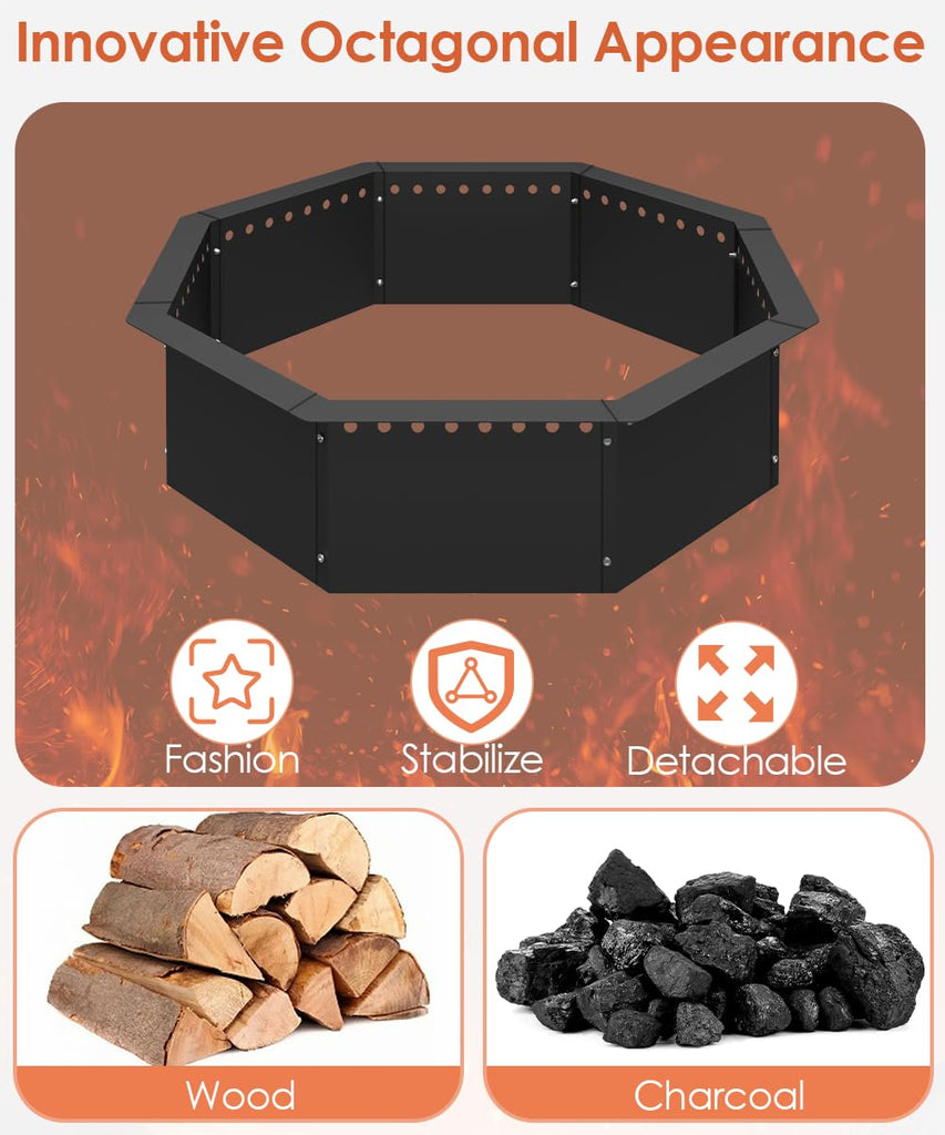 Smokeless Fire Pit Ring 28-Inch Outer 24-Inch Inner Diameter, Large Solid Steel Firepit Liner for Outside Wood