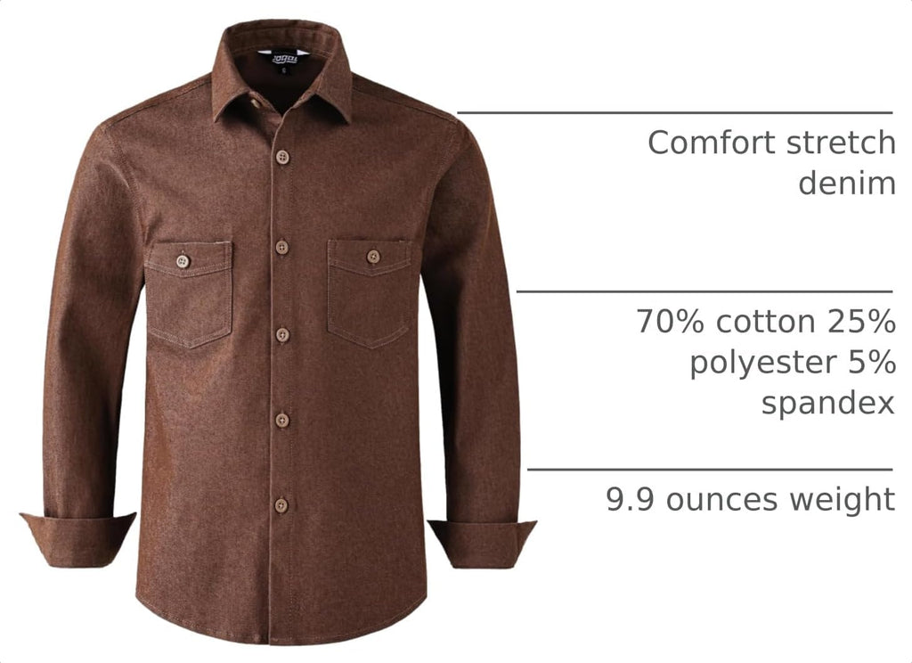 Boys Stretch Denim Button Down Shirts Long Sleeve with Pockets