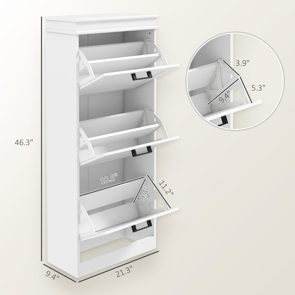 Shoe Storage Cabinet with 3 Flip Drawers, Narrow Shoe Cabinet, White