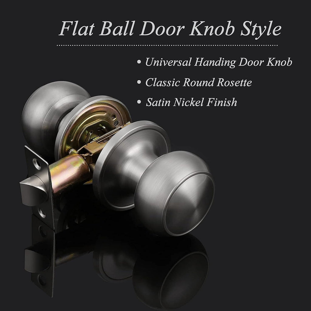 6 Pack) Privacy Door Knobs and (6 Pack) Passage Door Knobs Bundle, Satin Nickel Interior Door Knobs for Bath/Bed and