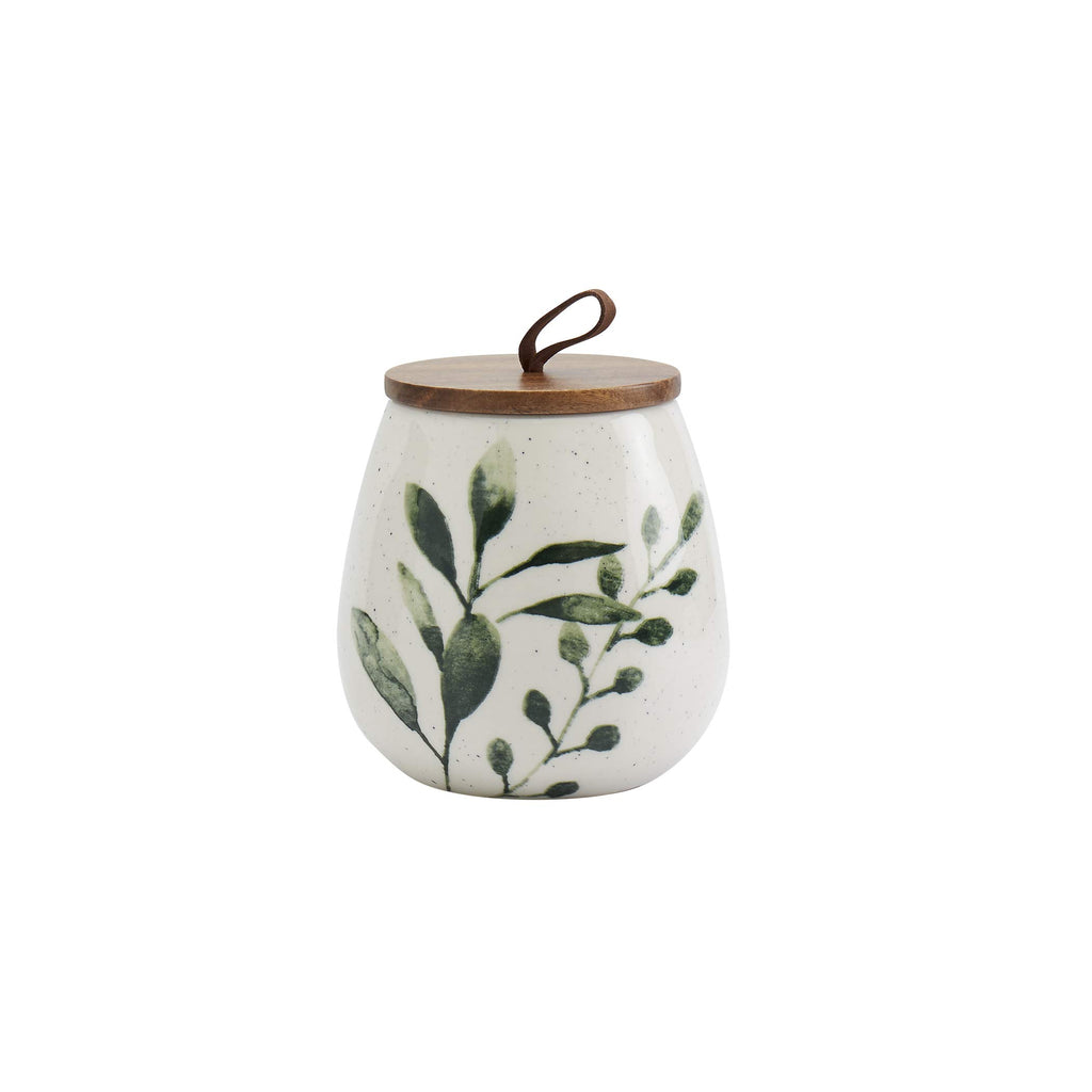 Tabletops Gallery Ceramic Canister Collection- Stoneware Designed Kitchen Storage Acacia Wood White Set, 3 Piece