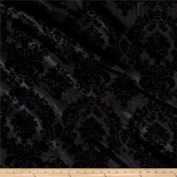 Flocked Damask Taffetta Black, Fabric by the Yard