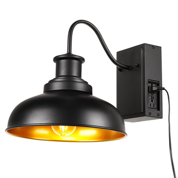 Outdoor Barn Light with GFCI Outlet, Farmhouse Exterior Wall Sconce Light, Vintage Wall Lighting Fixture Industrial