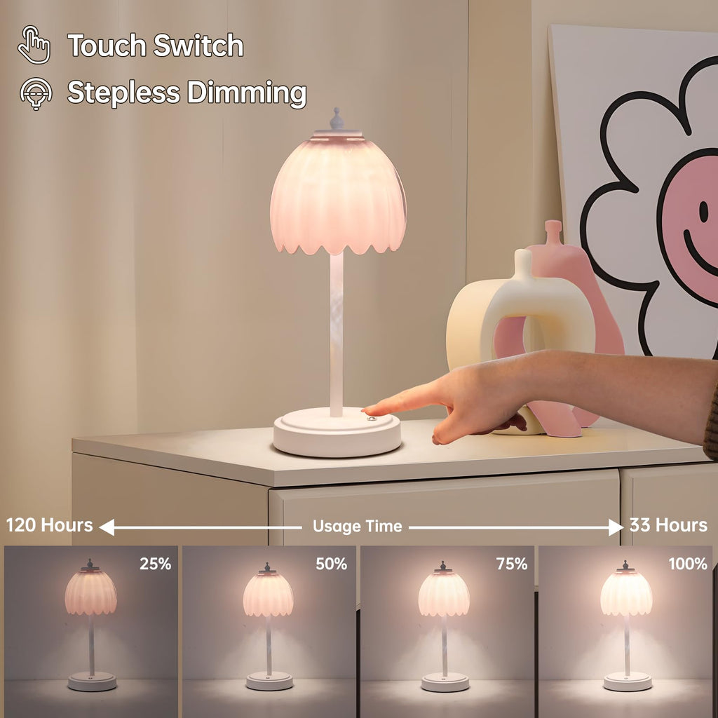Rechargeable Table Lamp with 5200mAh Battery & Touch Control - 3 Adjustable Color Temperatures, Cordless Dimmable