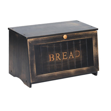 Bread Box - Vintage Wood Counter,Retro Storage Bin,Black
