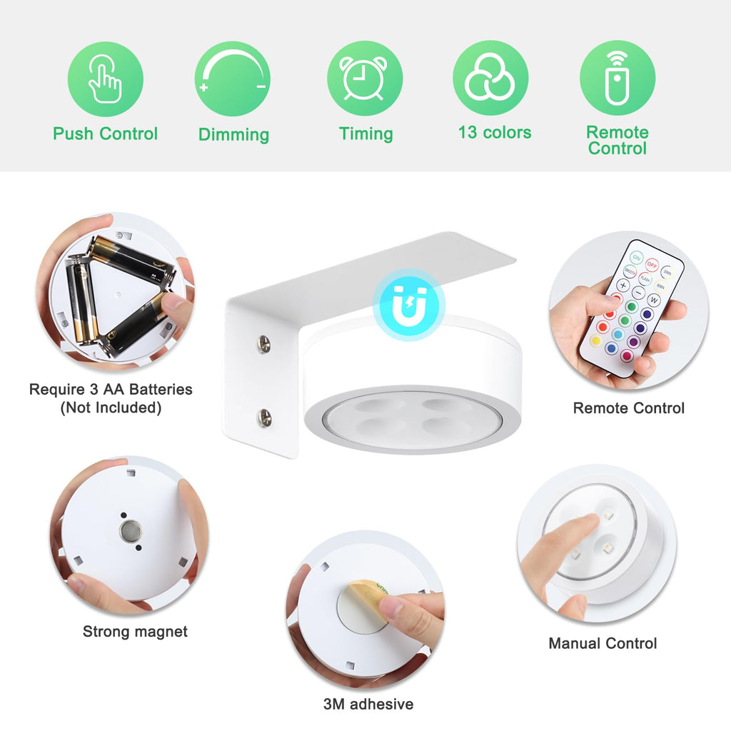 Picture Light Battery Operated with Remote,13 Color Dimmable and Timer Painting Light, Art Display Light