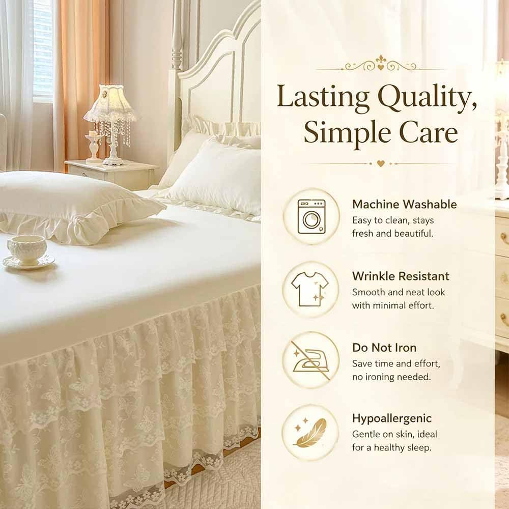 Lace Bed Sheet for Queen/King Bed - 17in. Drop, Easy Fit Ruffle Bedskirt Wrap Around Bed Skirt, Anti Wrinkle & Fade