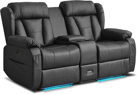 Power Reclining Loveseat Sofa, Loveseat Recliner Couch with Console, RV Recliners for Travel Trailers