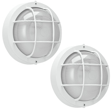 8"Outdoor Bulkhead Light, White Round Exterior Bulkhead Wall Light Fixture, Nautical Bulkhead Sconce lighting