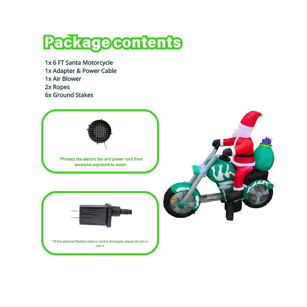 6FT Inflatable Motorcycle with Santa Outdoor Decoration, Christmas Blow Up Yard Decorations, Built-in LED Lights