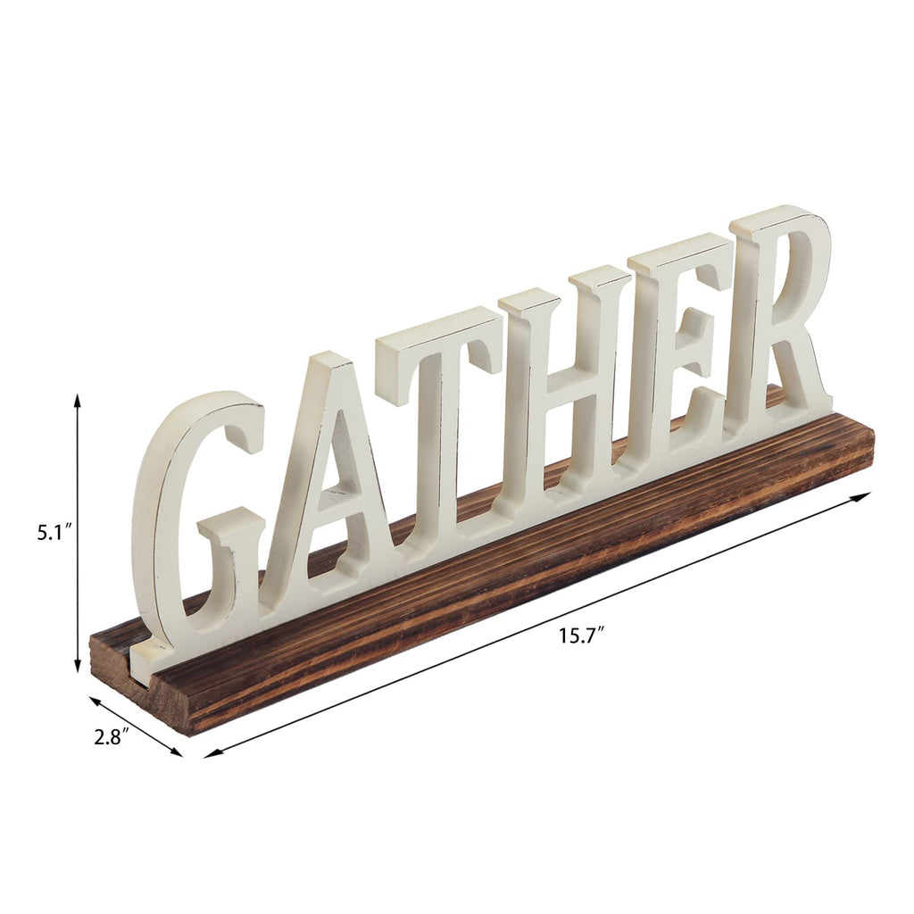 Rustic Wooden Gather Signs Decor 16", Distressed White