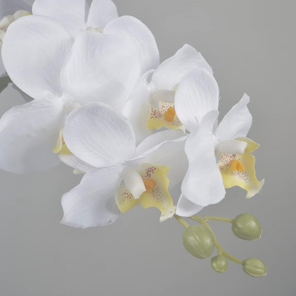 Artificial Orchid Plants & Flowers Arrangement in Ceramic Pot, Fake Faux White Orchid with Gold Vase, Realistic