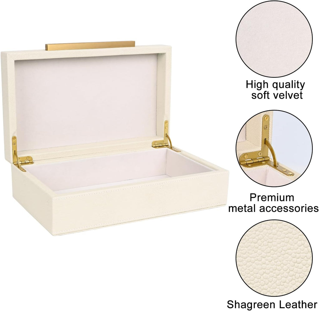 Beige Shagreen box Faux Leather Decorative Boxes,Keepsake And Memory Storage Decorative Boxes with Lids for Modern