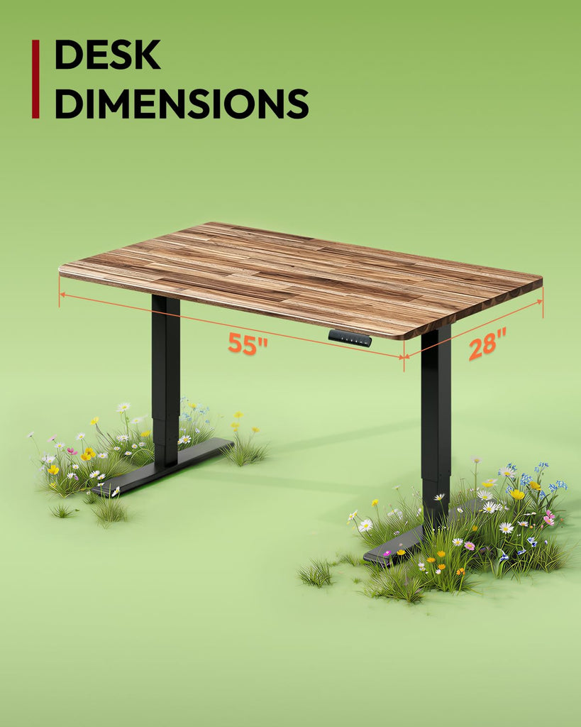 Solid Wood Dual Motor Standing Desk-55"x28"-Walnut/Black
