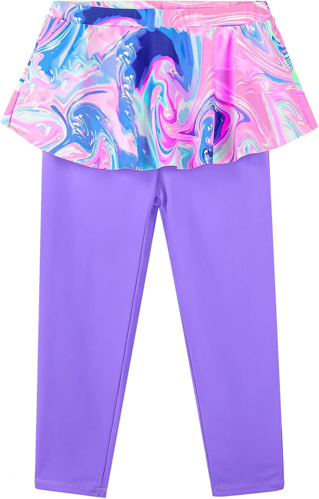 Girls Piece Long Sleeve Rash Guard Swimsuit Skirted Pants UPF 50+