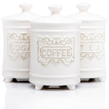 3-Piece Ceramic Canister Set, 25 Oz Each, 6.7-Inch, Airtight Lids
