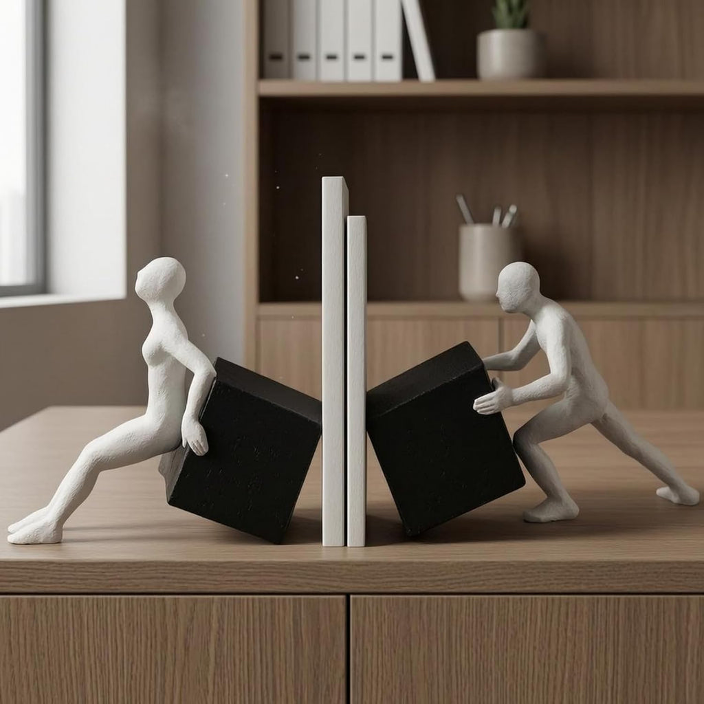 Abstract Figure Bookend Modern Bookend Set Decorative Book Holder Sculptural Book Stand Resin Construction with