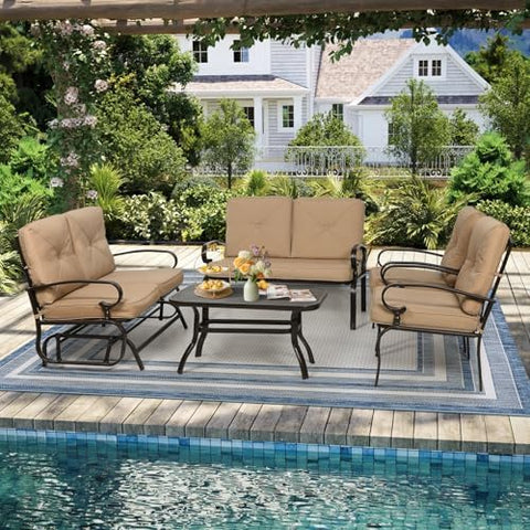 5-Piece Metal Outdoor Patio Furniture Set - Conversation | Brown for Patio, Garden & Porch