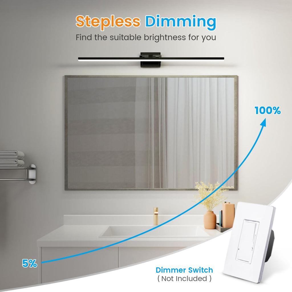 Modern Bathroom Vanity Light 48 inch, Rotatable, 30W Dimmable 5CCT Led Bathroom Light Fixture Over Mirror, Black Bar