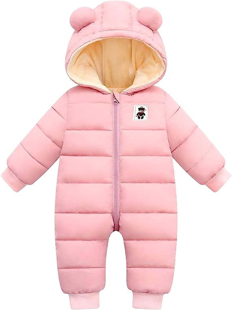Baby Boys Girls Snowsuit Cozy Winter Coat Infant Bear Hooded Jumpsuit Toddler Snow Outfit