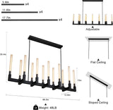 68-Inch 12-Light Black Modern Chandelier with Knurled Glass Tube Shades, Rectangular Luxury Ceiling Pendant Light Fixture for Dining Room, Living Room, or Foyer A114-B0D9GCQBY8