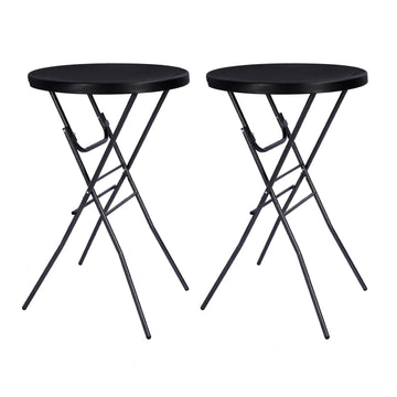 28in Folding Cocktail Table, Round Bar Height Table, Black 2-Pack