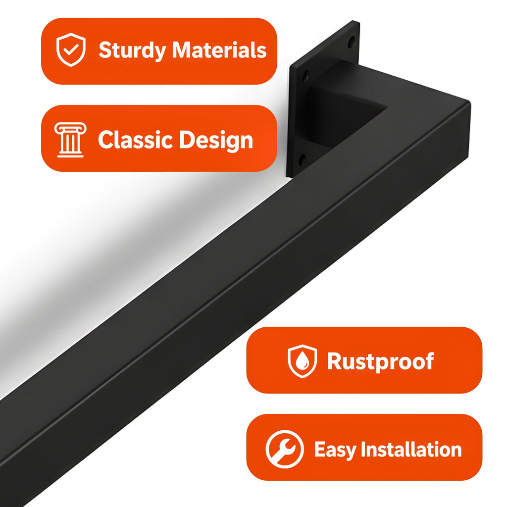 16FT Stair Railing Indoor Wall Mount, 500lb Black Handrail