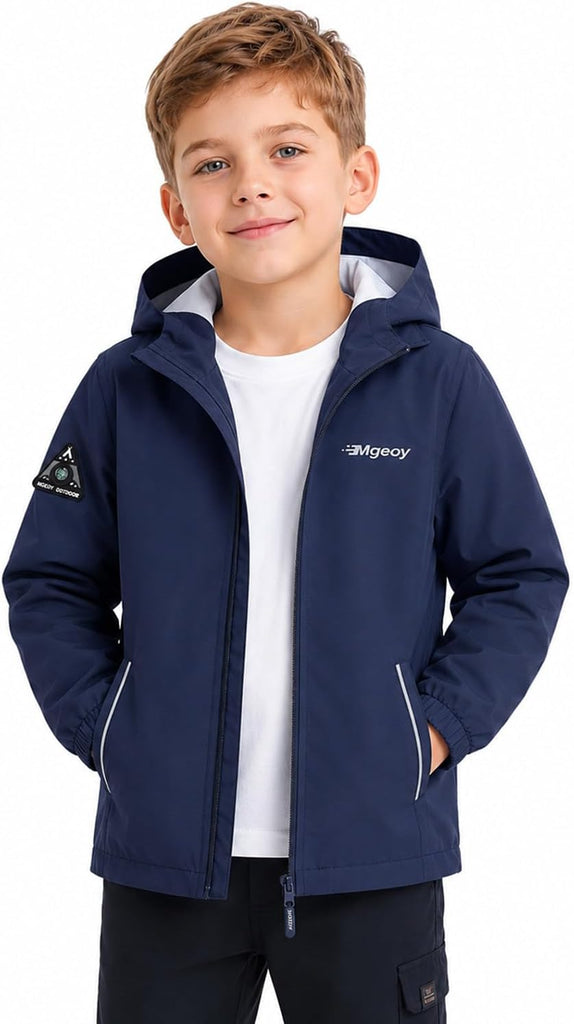 Boys Girls Rain Jacket Lightweight Waterproof Hooded Mesh Lined Raincoat Windbreakers for Kids