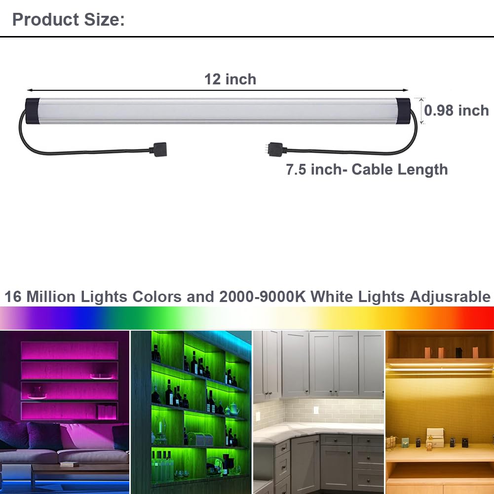 Under Cabinet LED Lighting, Dimmable Under Counter Lights, WiFi Smart Controlled,RGB,12 Inch, Multicolor Linkable