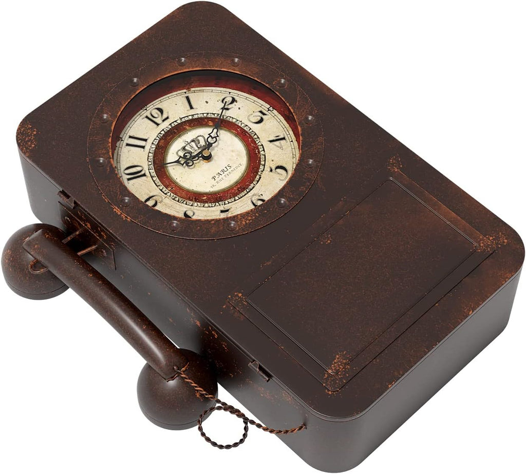 Abdurey Retro Old Telephone Wall Clock with Hidden Safe, Battery Operated Quartz Metal Wall Clocks