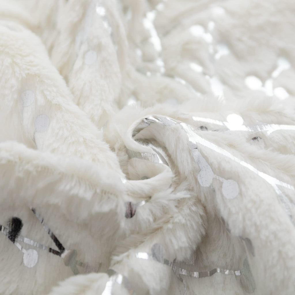 Decorative Long Lumbar Pillow Cover14x36inch Fluffy White Fur Pillow Coves Silver Branches Glitter Throw Pillows Soft
