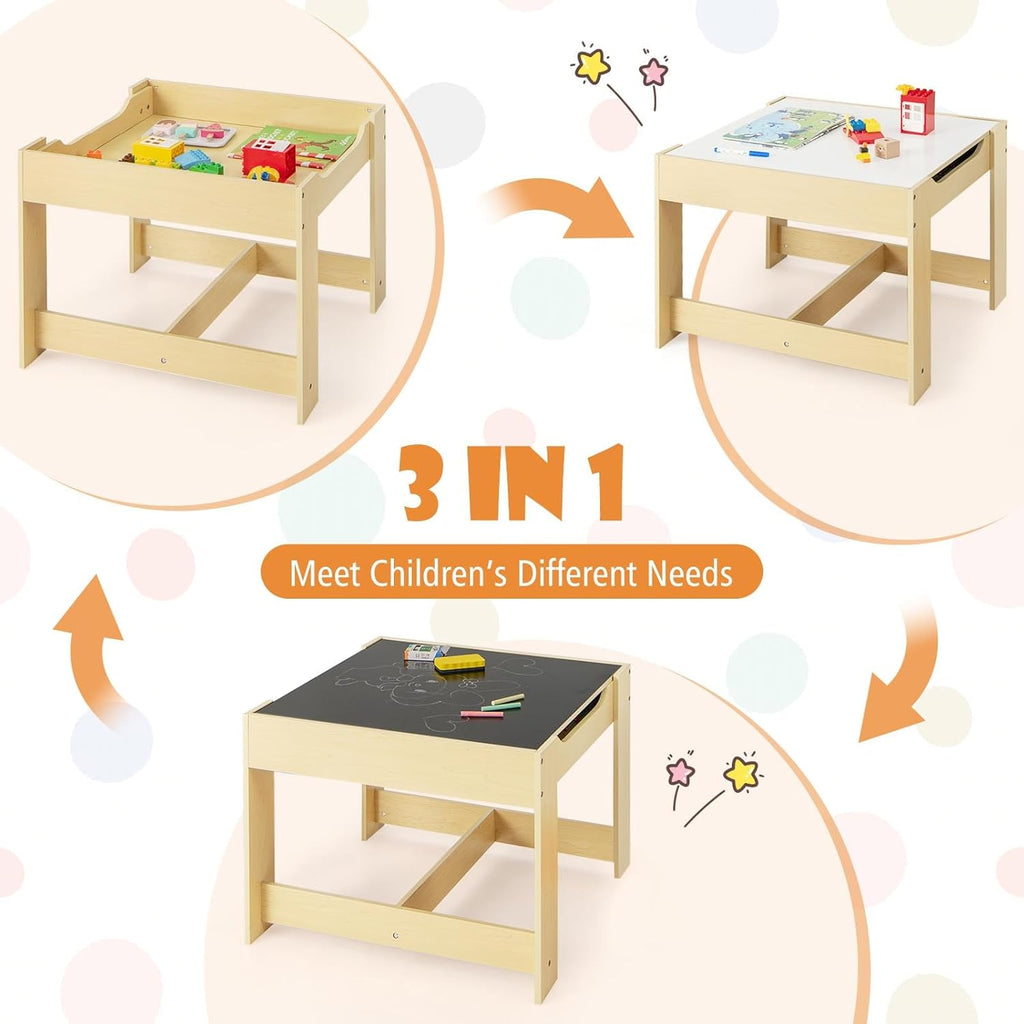 Kids Table and Chairs, in-1 Children Wooden Activity Set with Storage, Detachable Tabletop, for Art, Craft