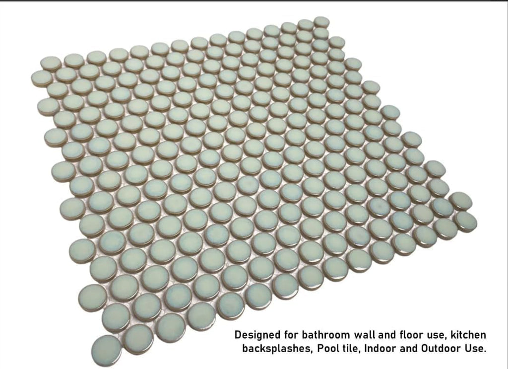 Penny Round Vintage Green Glossy Porcelain Mosaic Tile Floor, Wall, Kitchen Backsplash, Pool Use (5 Sheets)