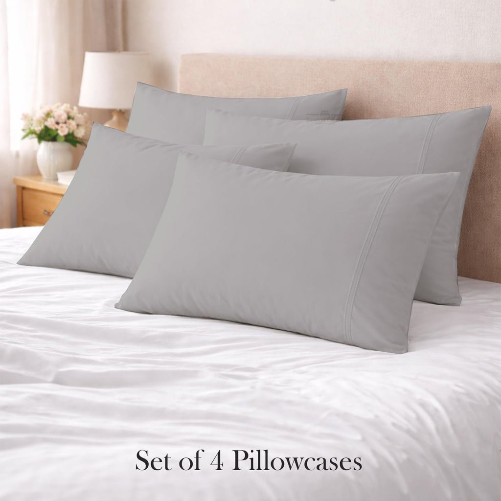 400 TC 100% Egyptian Cotton Queen Size Pillowcases Set of 4, Light Grey