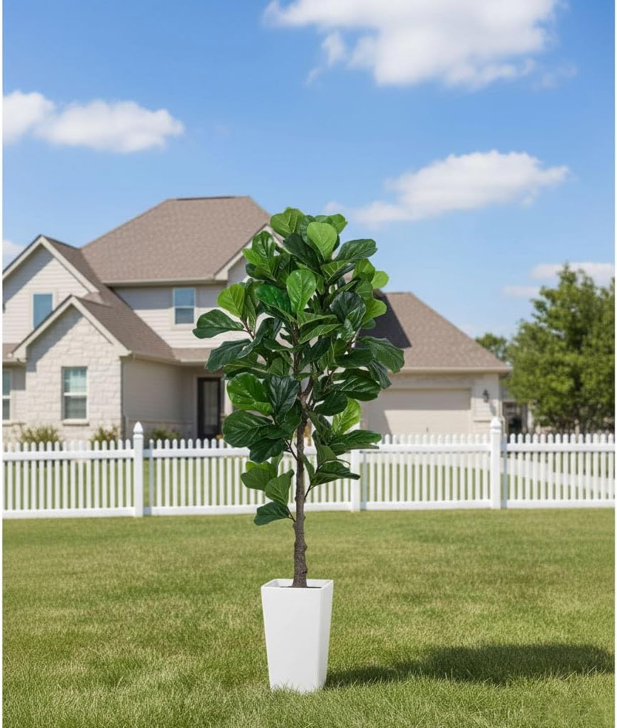 6ft Artificial Fiddle Leaf Fig Tree Decor, 6 Feet Large Faux Plant Fake Ficus lyrata Silk Trees with Pot for Indoor
