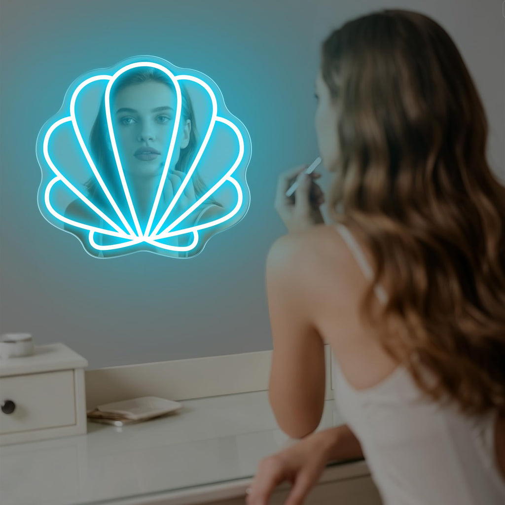Seashell Mirror Neon Sign - Ice Blue Shell Led Light Bedroom