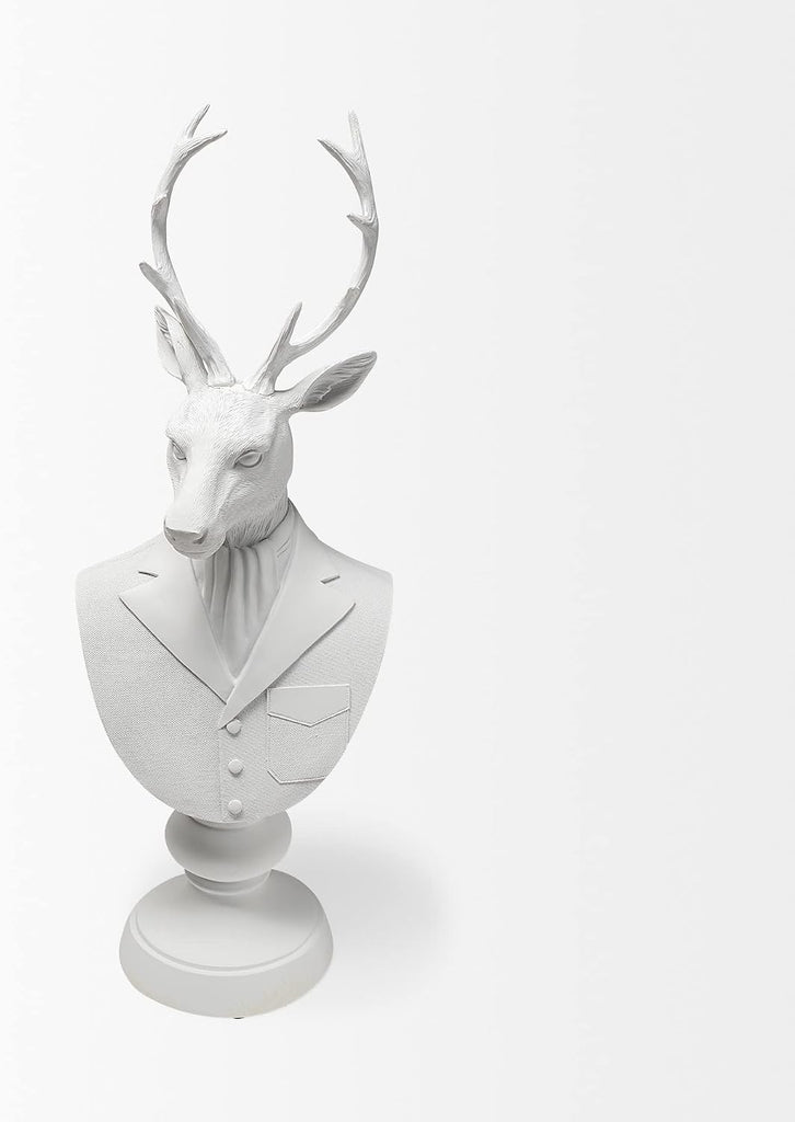 23" White Polyresin Suited Deer Bust Tabletop Sculpture