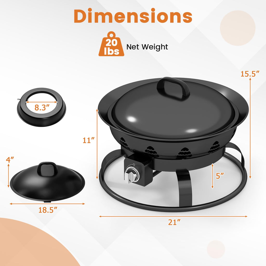 Portable Propane Fire Pit, 21 Inch Smokeless Fire Bowl with Cover