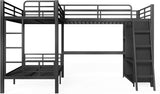 L-Shaped Triple Bunk Bed with Desk, Wardrobe, Twin XL Over Twin XL Bunk Beds with Storage