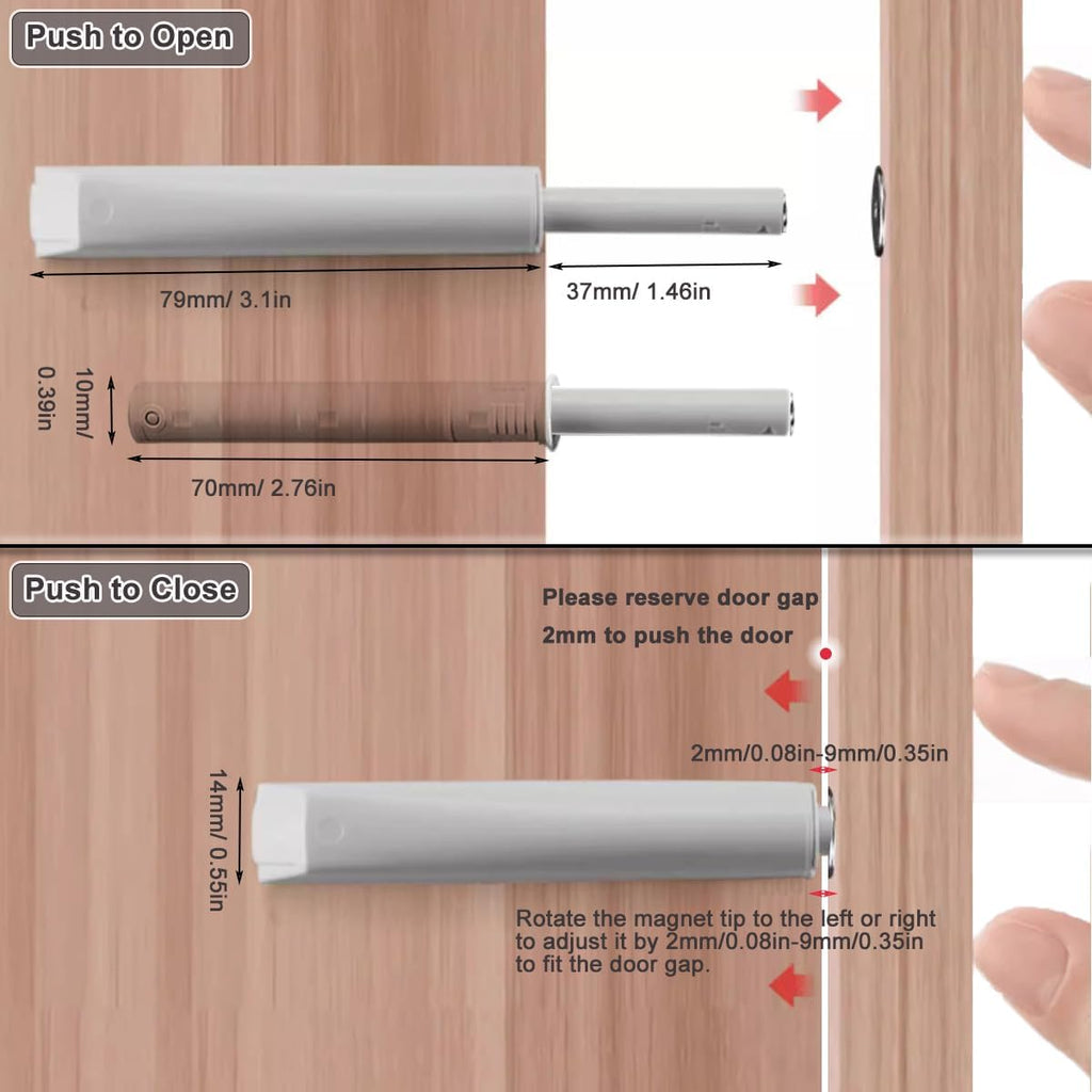 Push to Open Door Latch Cabinet Hardware 4 Pack Magnetic Push Latches & Lock for Hidden Door Heavy Duty Magnet Push
