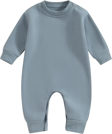 Baby Boy Girl Clothes Basic Solid Color Fleece Long Sleeve Romper Jumpsuit One-Piece Bodysuit Winter Clothes