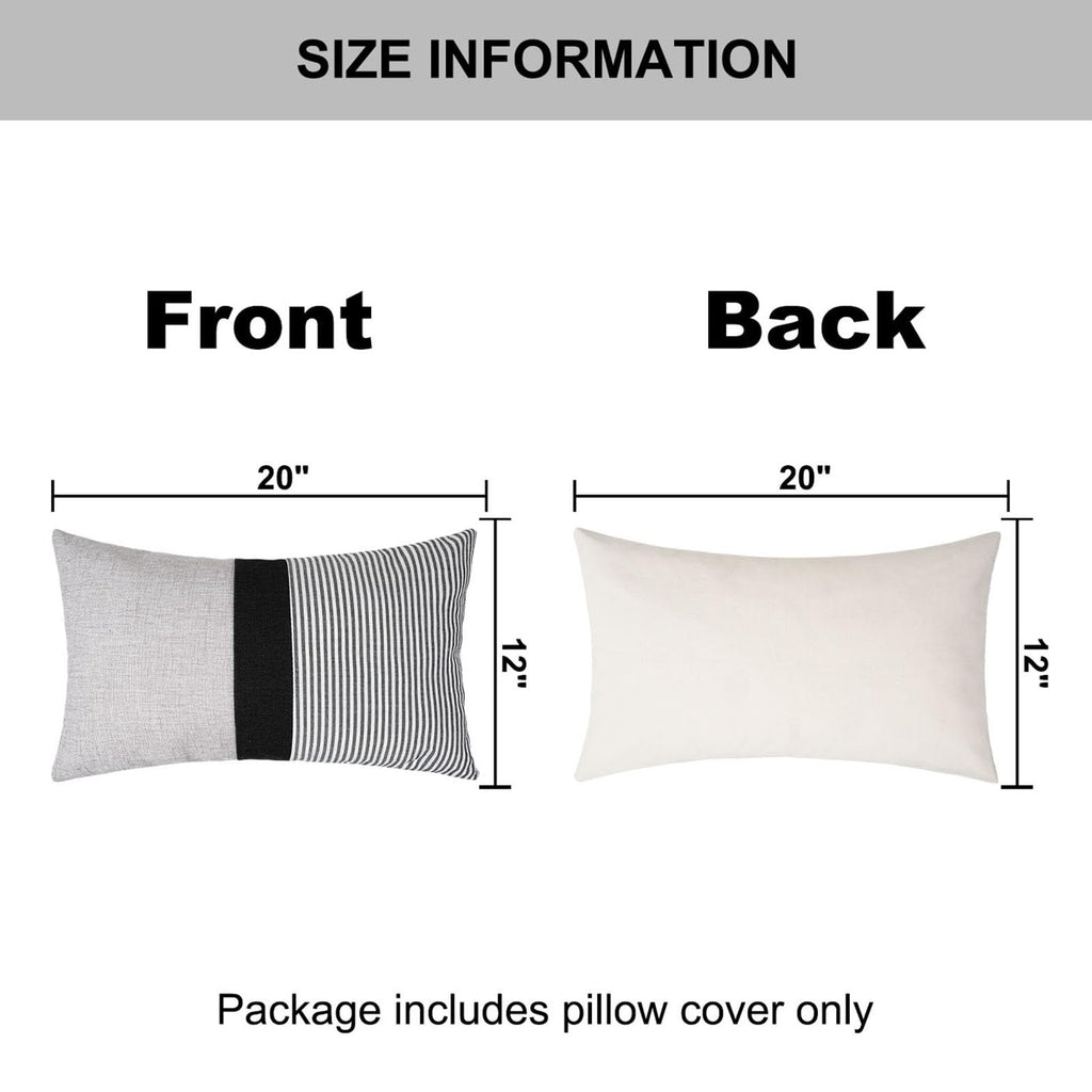 Set of 2 Stripe Pillow Covers 12x20 Inch Patchwork Farmhouse Decor