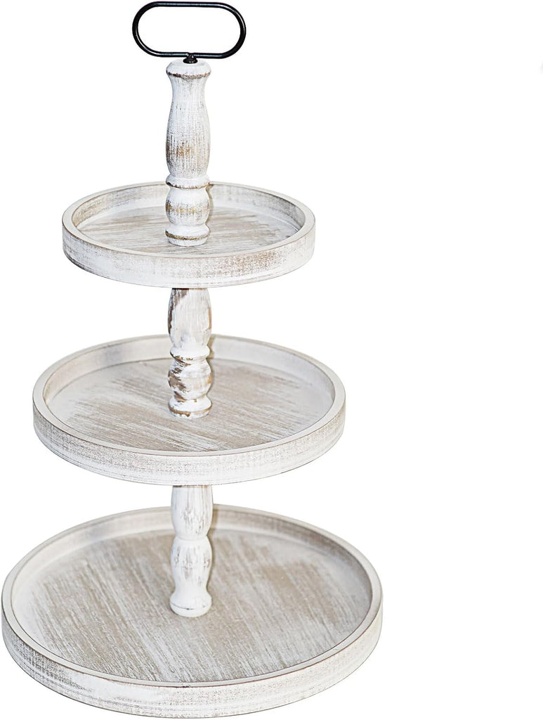 Decorative Tray - Cupcake Stand Three Tiered Tray Stand, Rustic Round Farmhouse Style Tiered Tray Decor, Farmhouse 3