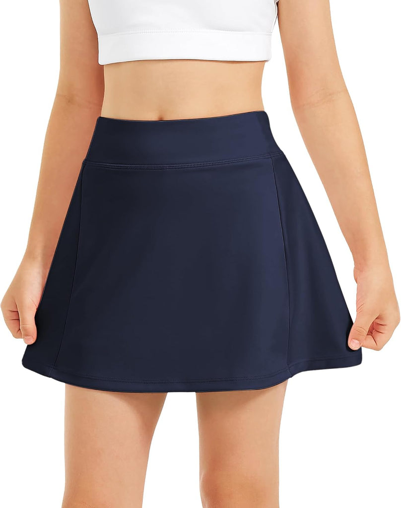 Girls A-Line Tennis Skort with Built-in Shorts for Sports Play