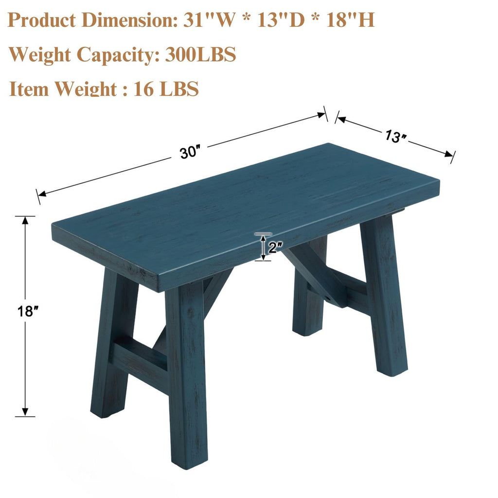 30" Farmhouse Entryway Bench, Rustic Solid Wood Dining Room Bench Small Entryway/Hallway Bench for Indoors Entry Way