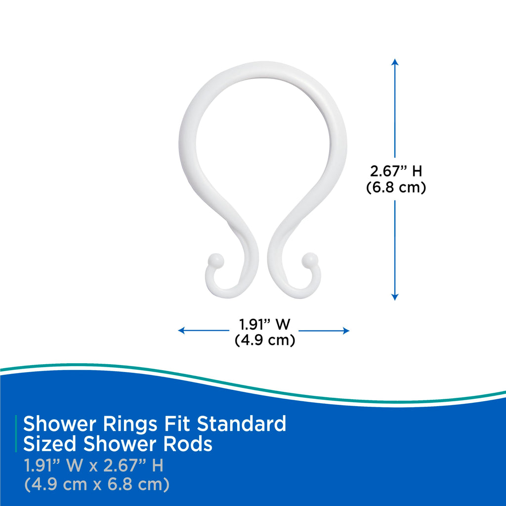 Shower Curtain Rings, Rust-Proof Plastic Double Hooks with Smooth Glide Design, Fits Standard Shower Curtain Rods