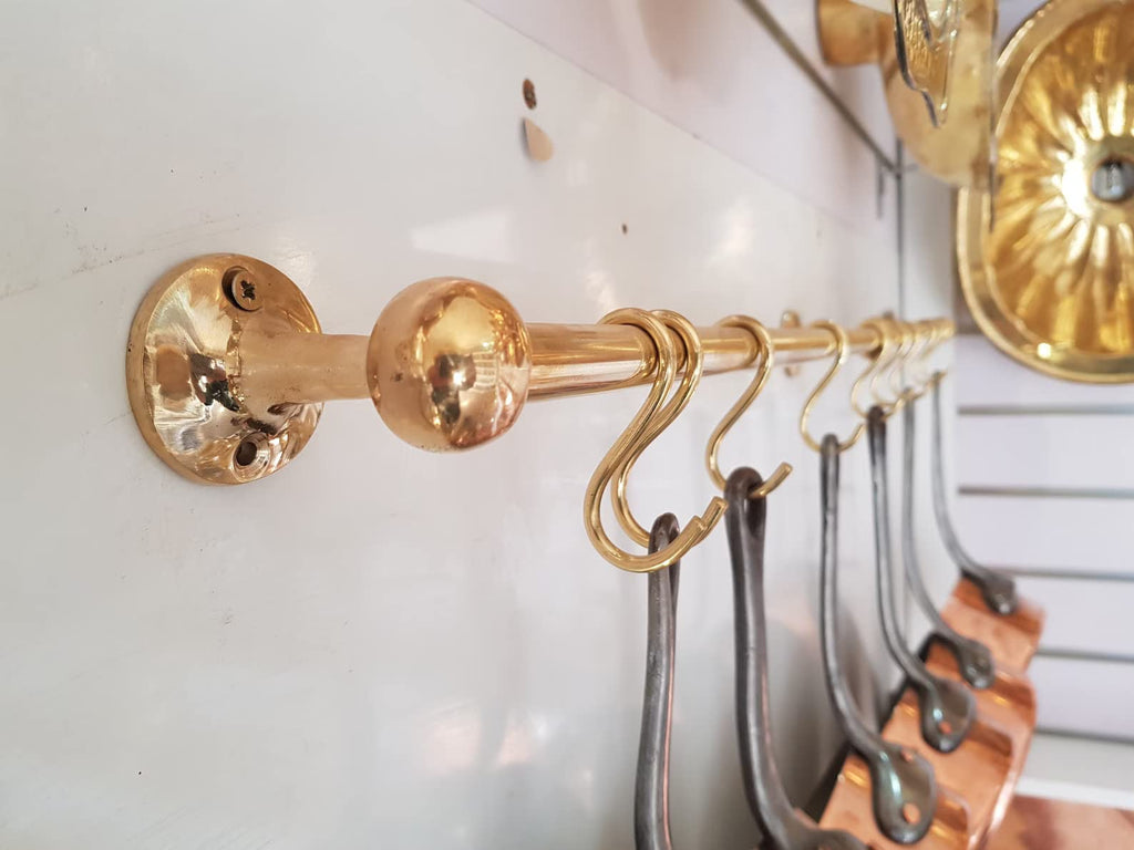 Unlacquered Brass Wall Kitchen Mount Pot Rack, Pot And Rail, Kitchen Rack, Brass Hanging Rack, Pot rail with 10 S